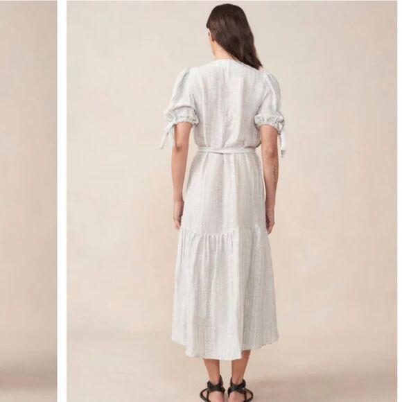 Maggie The Label 100% Linen Stevie Ruffled Wrap Dress Mint Grey Australia - Picture 3 of 12